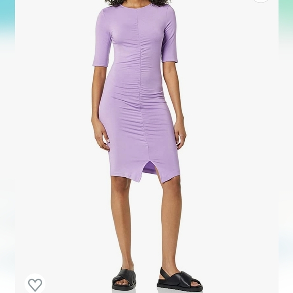 Daily Ritual Jersey Ruched Front Half-Sleeve Dress in Lilac Size XL - Picture 1 of 7